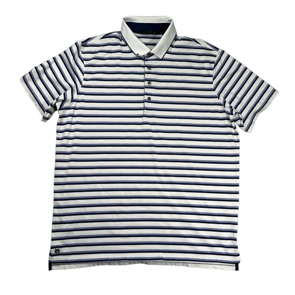Greyson Golf Polo Shirt Mens XL Purple Blue Striped Performance Short Sleeve Top